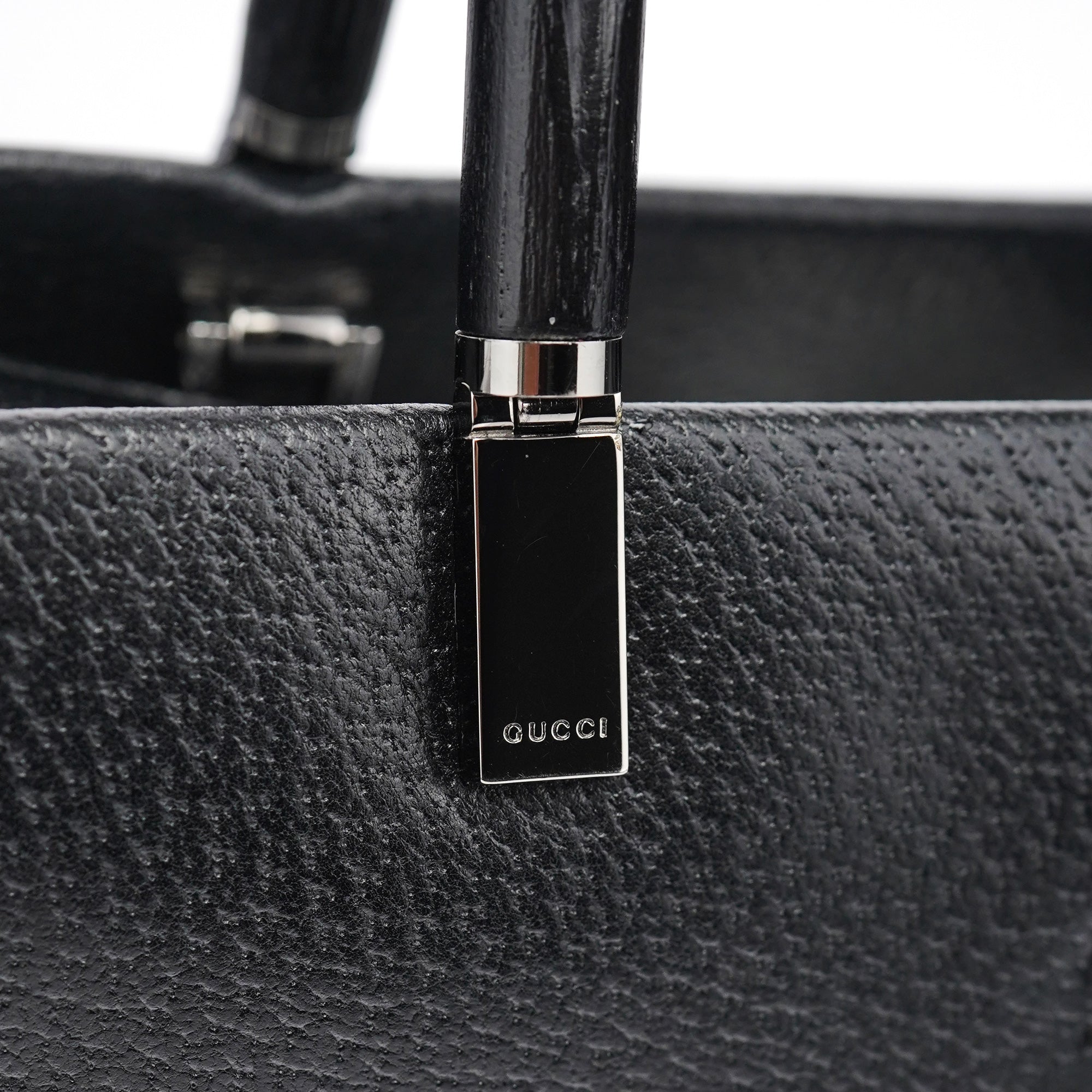 002 1035 Black Leather Bamboo 2-Way Tote Bag