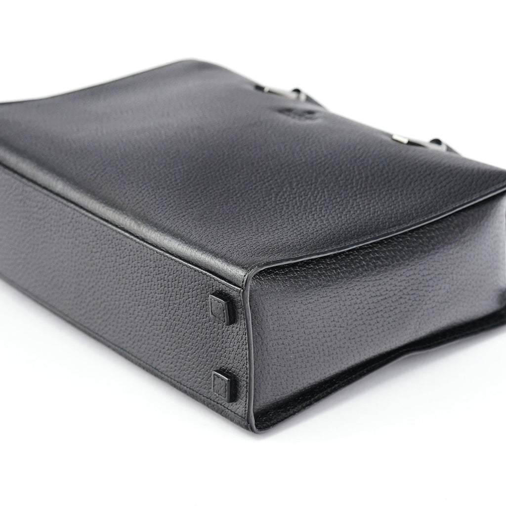 002 1035 Black Leather Bamboo 2-Way Tote Bag