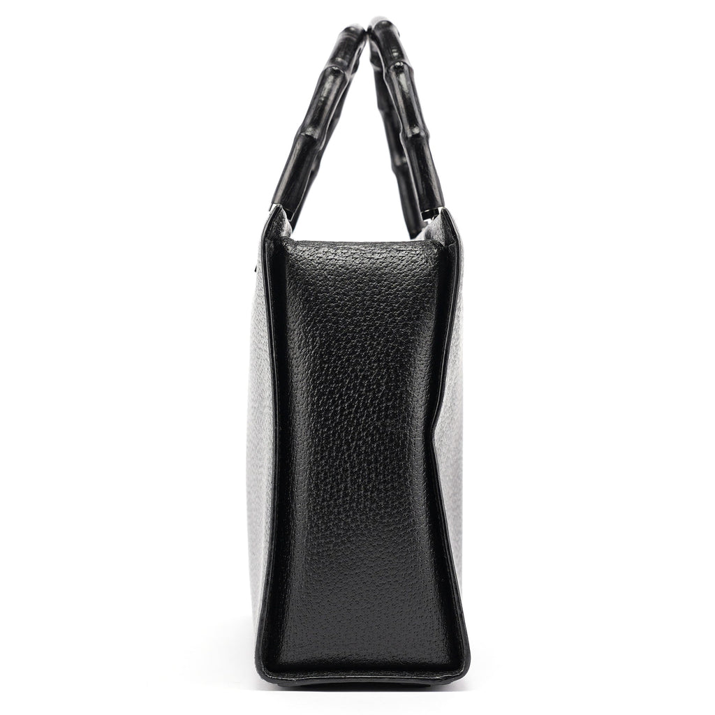 002 1035 Black Leather Bamboo 2-Way Tote Bag