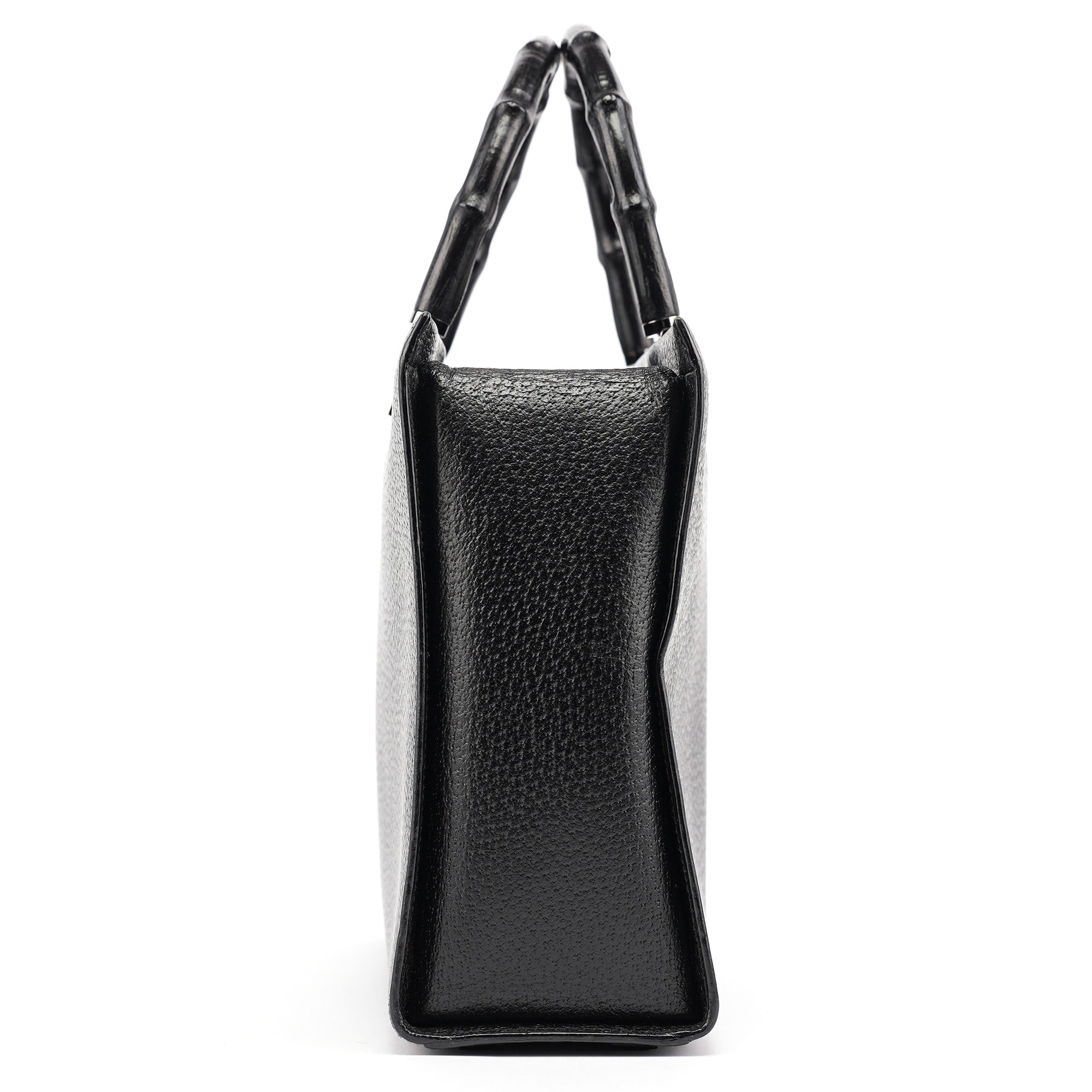 002 1035 Black Leather Bamboo 2-Way Tote Bag
