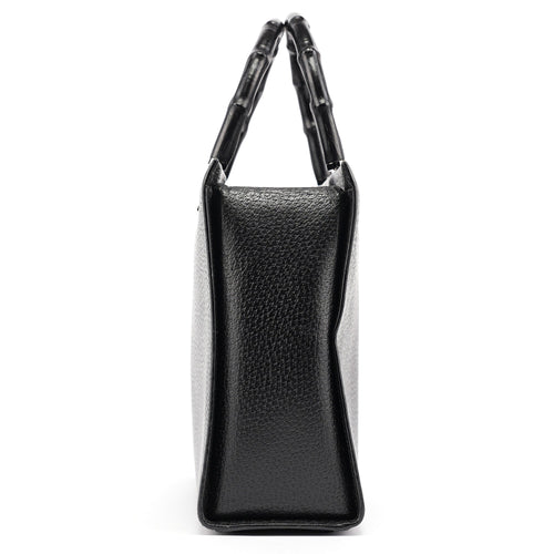 002 1035 Black Leather Bamboo 2-Way Tote Bag