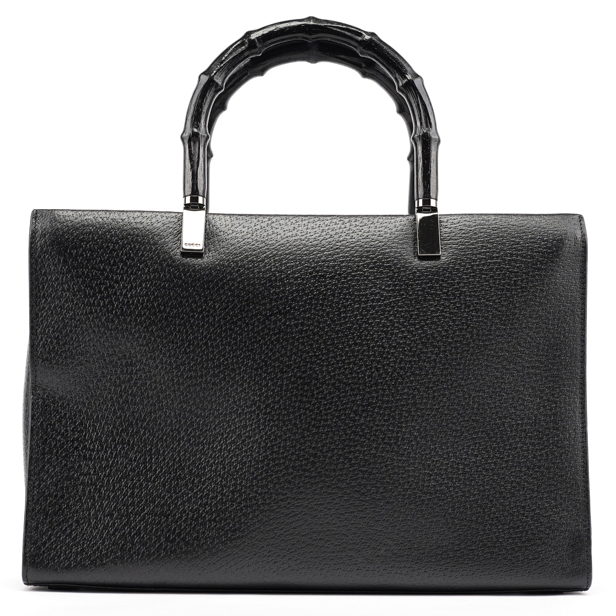 002 1035 Black Leather Bamboo 2-Way Tote Bag