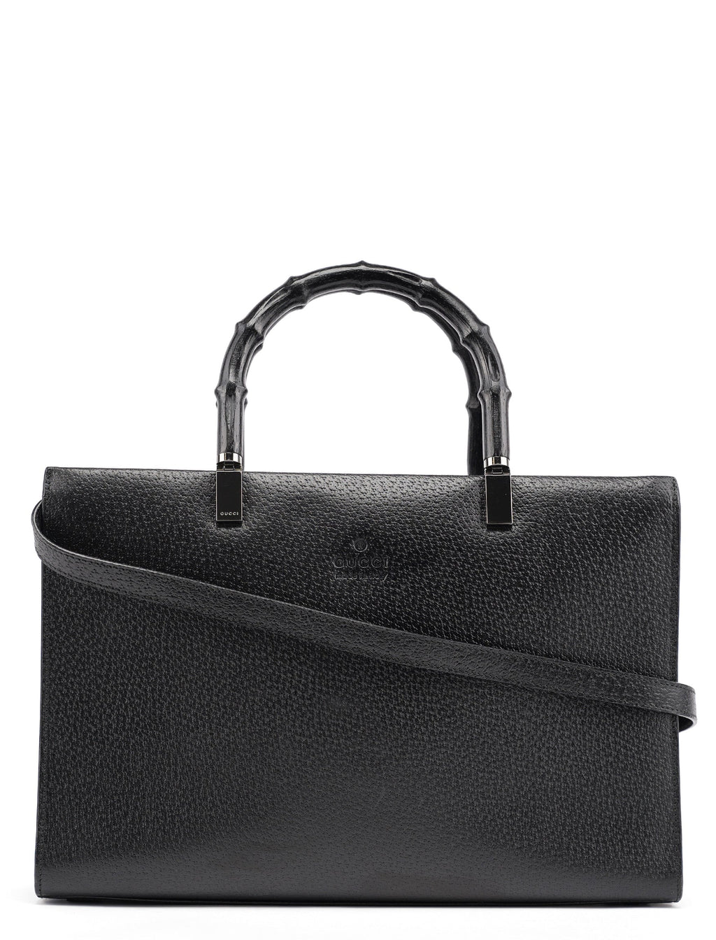 002 1035 Black Leather Bamboo 2-Way Tote Bag