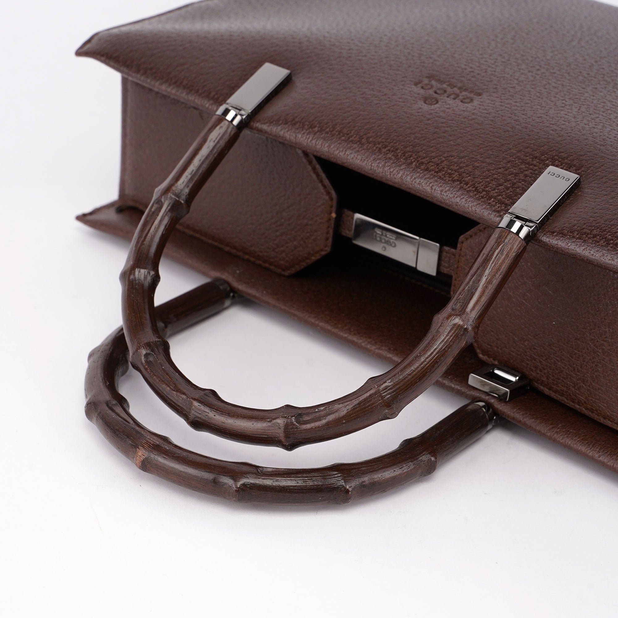 002 1035 Brown Leather Bamboo 2-Way Tote
