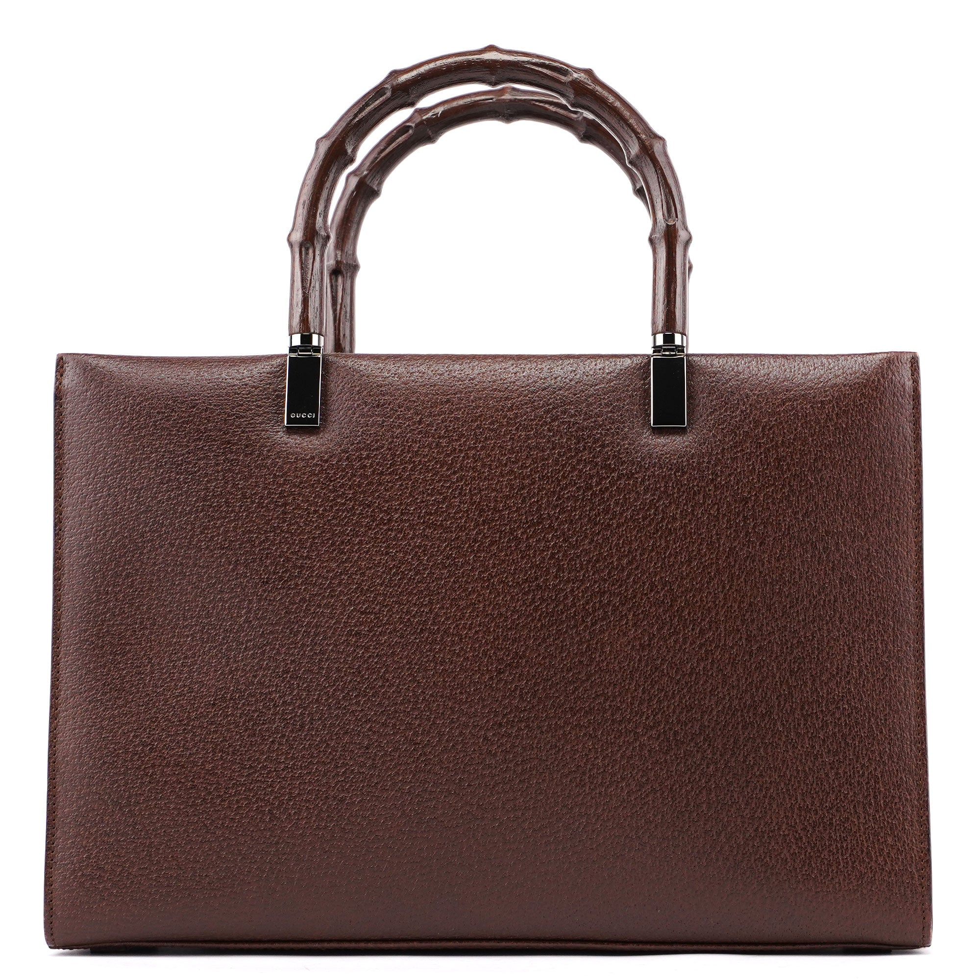 002 1035 Brown Leather Bamboo 2-Way Tote