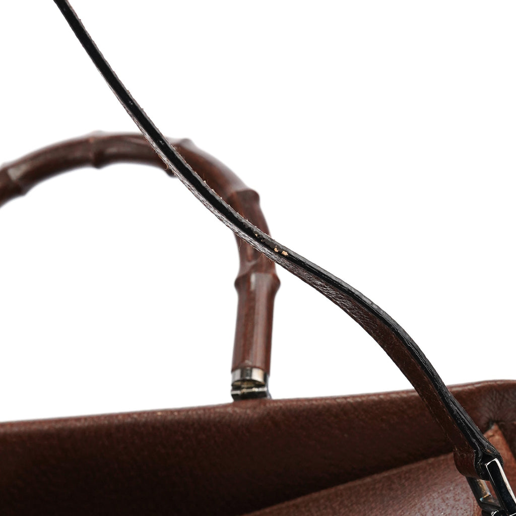 002 1035 Brown Leather Bamboo 2-Way Tote Bag
