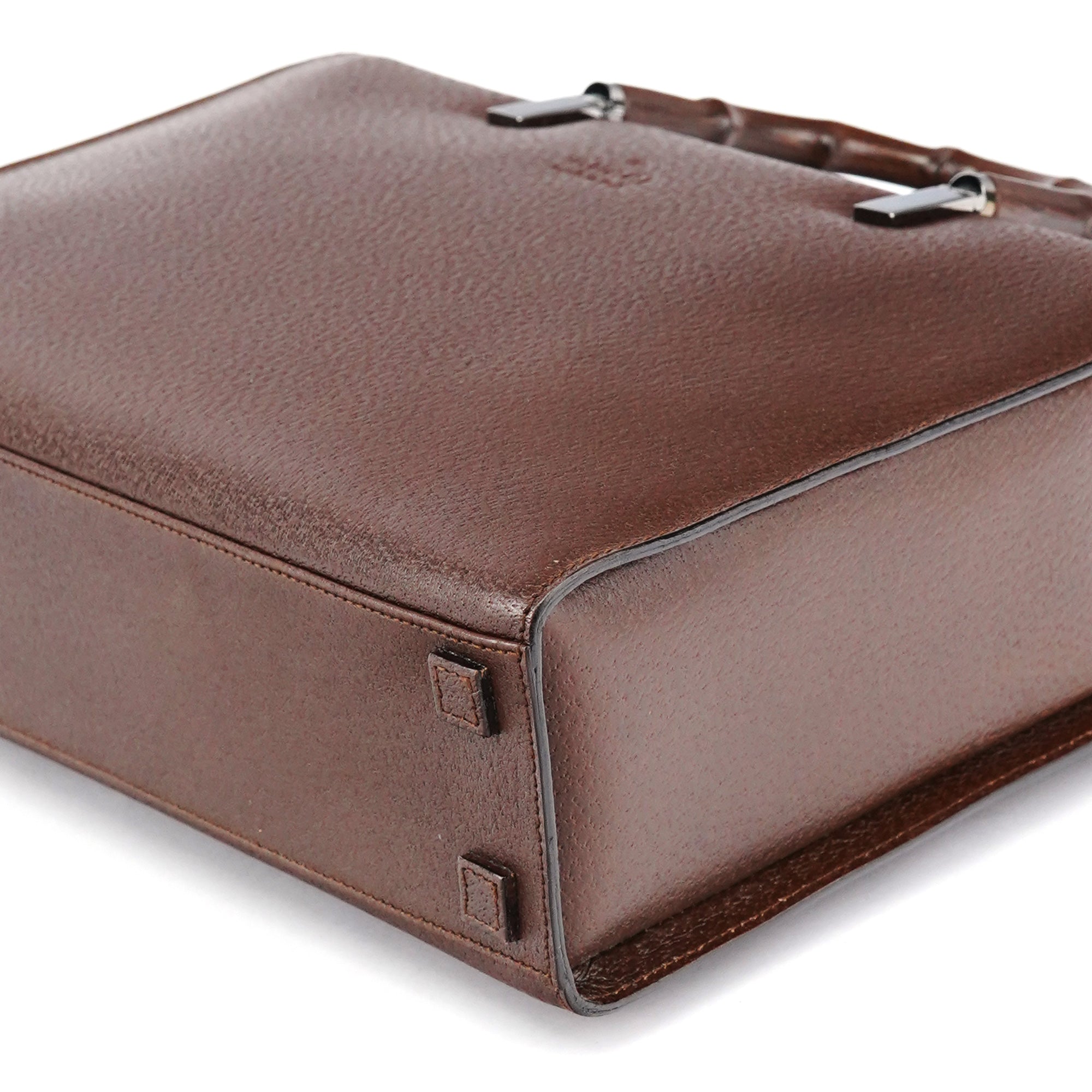 002 1035 Brown Leather Bamboo 2-Way Tote Bag