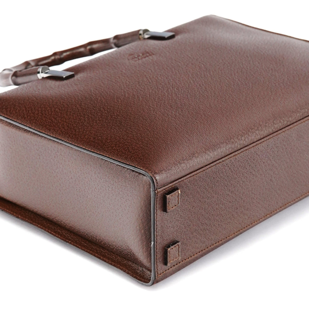002 1035 Brown Leather Bamboo 2-Way Tote Bag