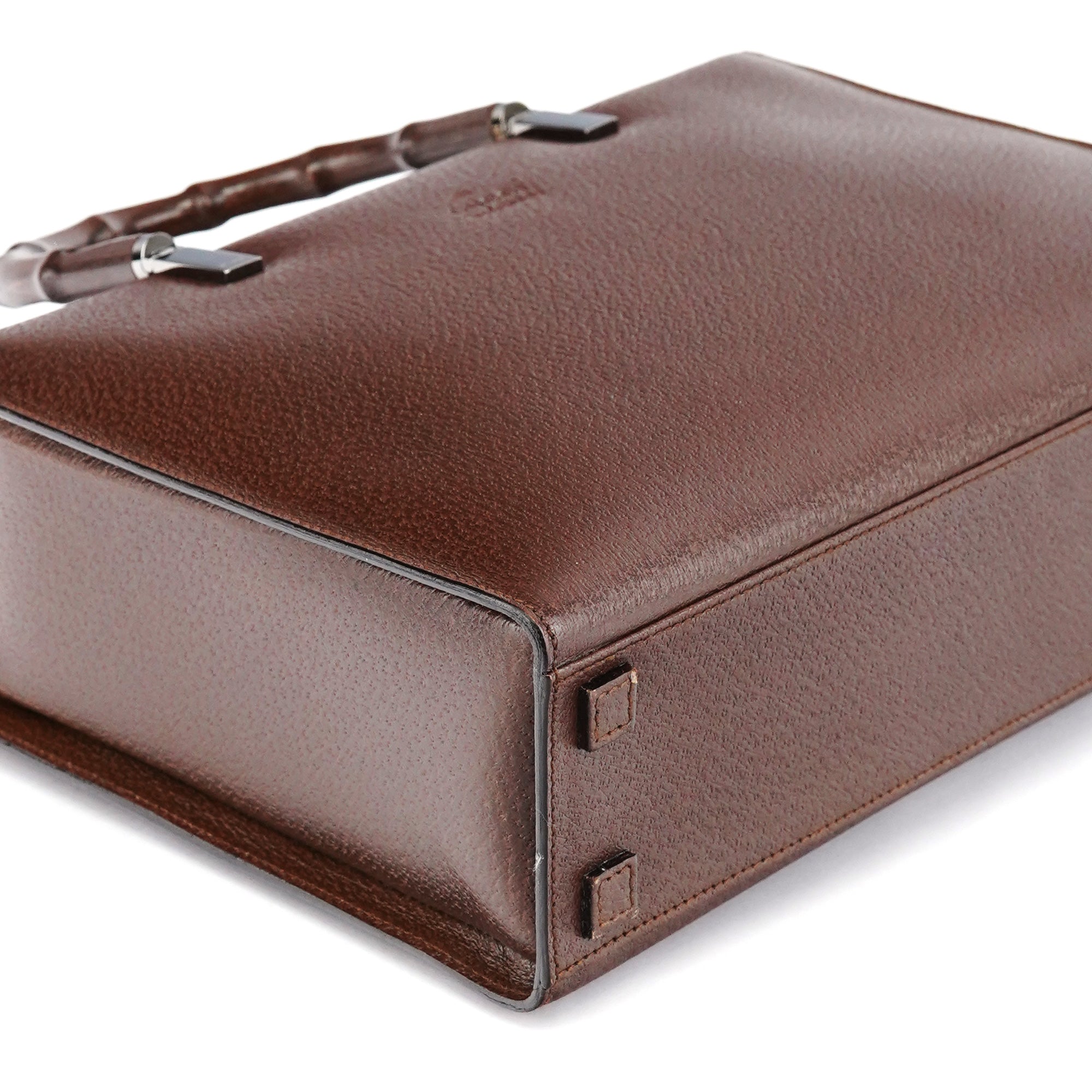 002 1035 Brown Leather Bamboo 2-Way Tote Bag