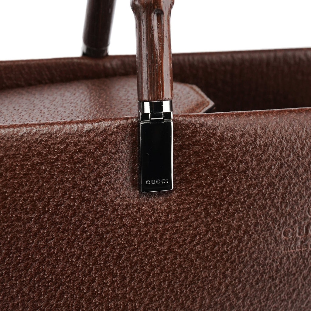 002 1035 Brown Leather Bamboo 2-Way Tote Bag