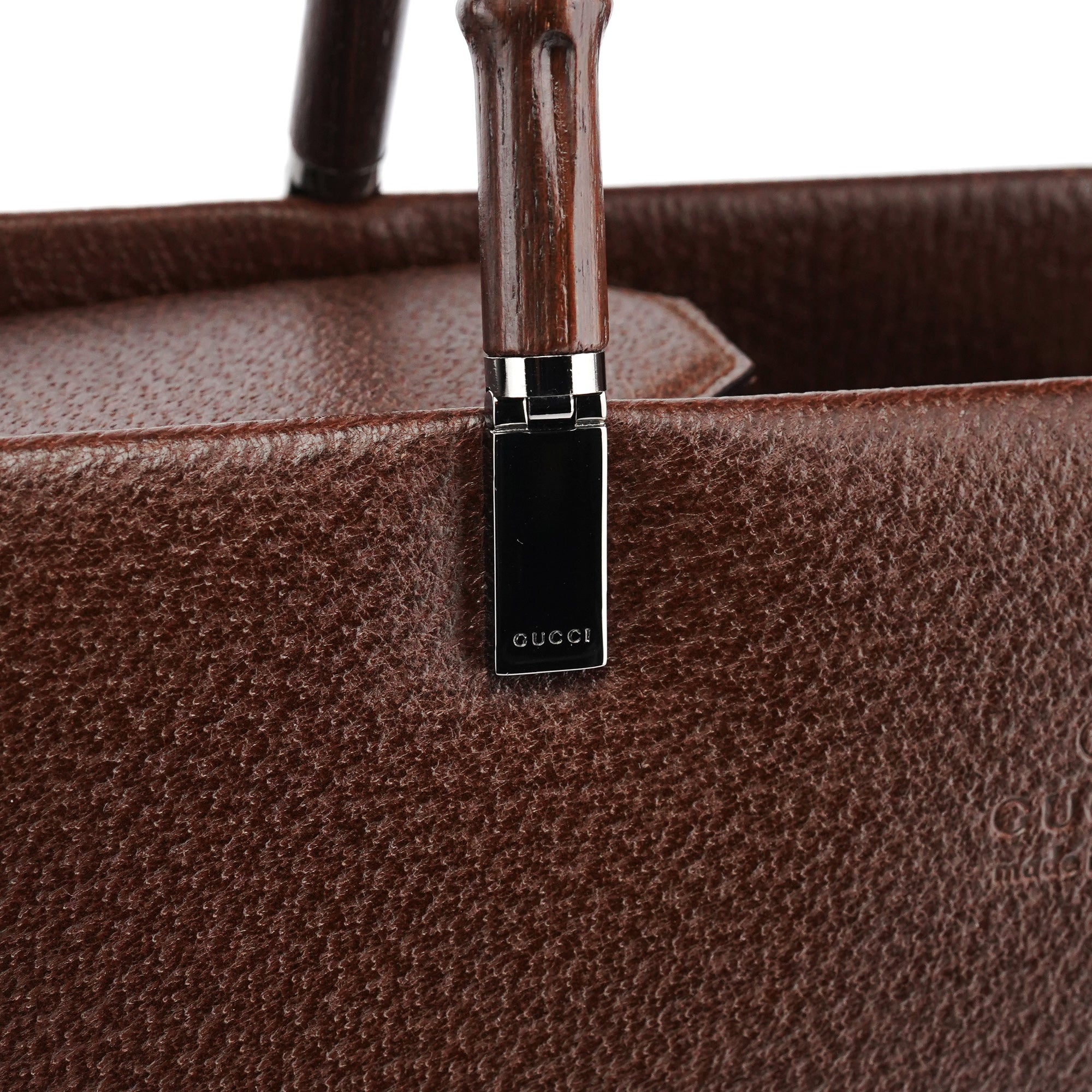 002 1035 Brown Leather Bamboo 2-Way Tote Bag