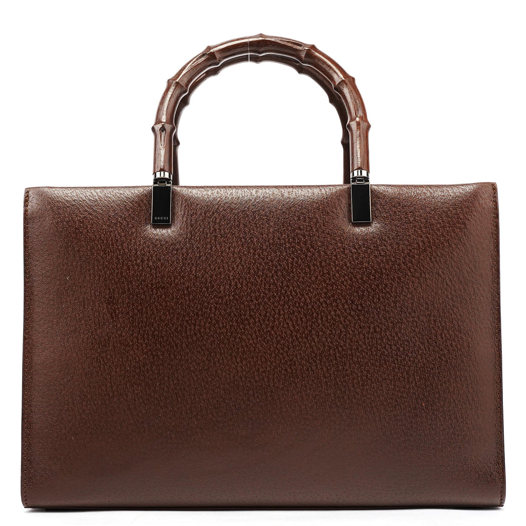 002 1035 Brown Leather Bamboo 2-Way Tote Bag