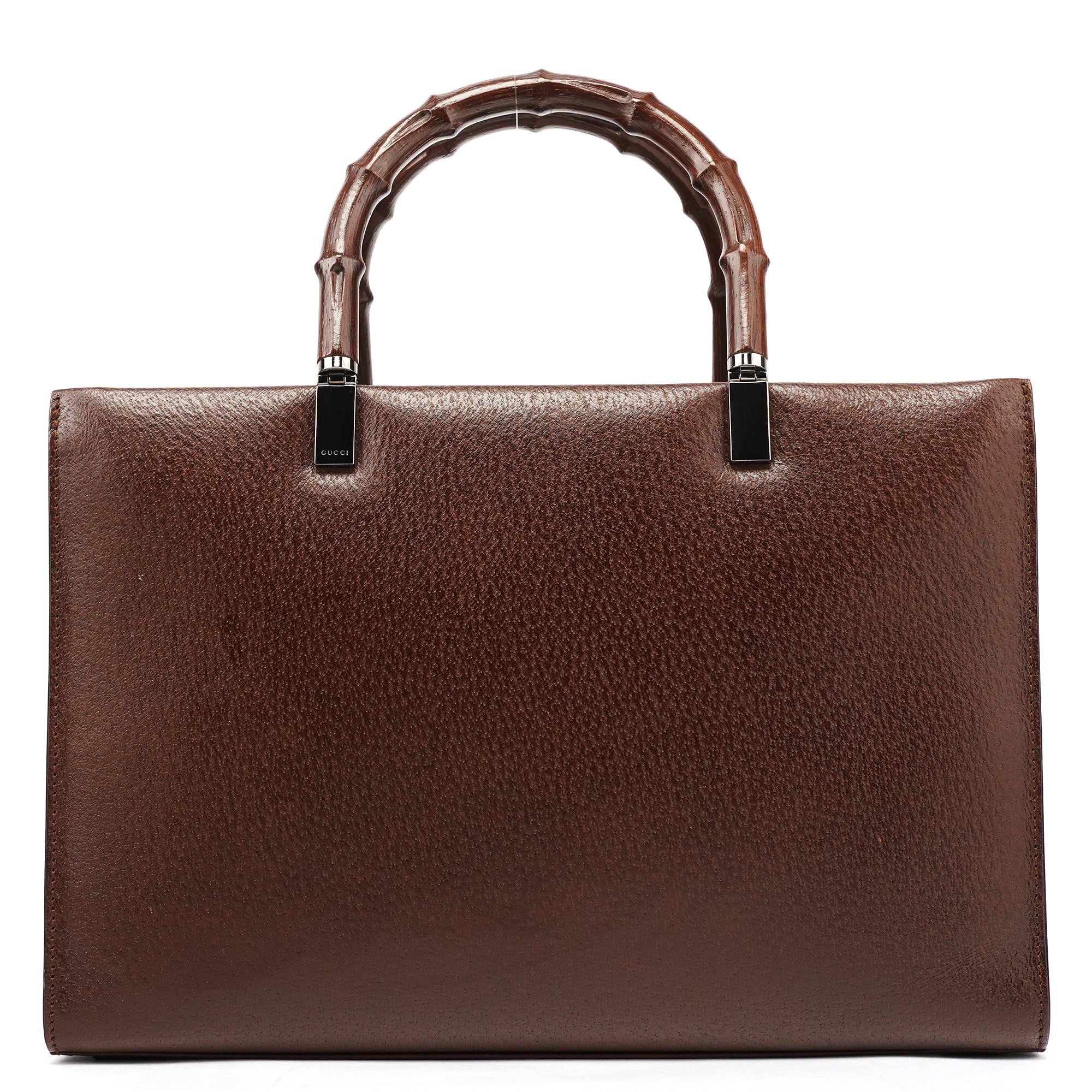 002 1035 Brown Leather Bamboo 2-Way Tote Bag