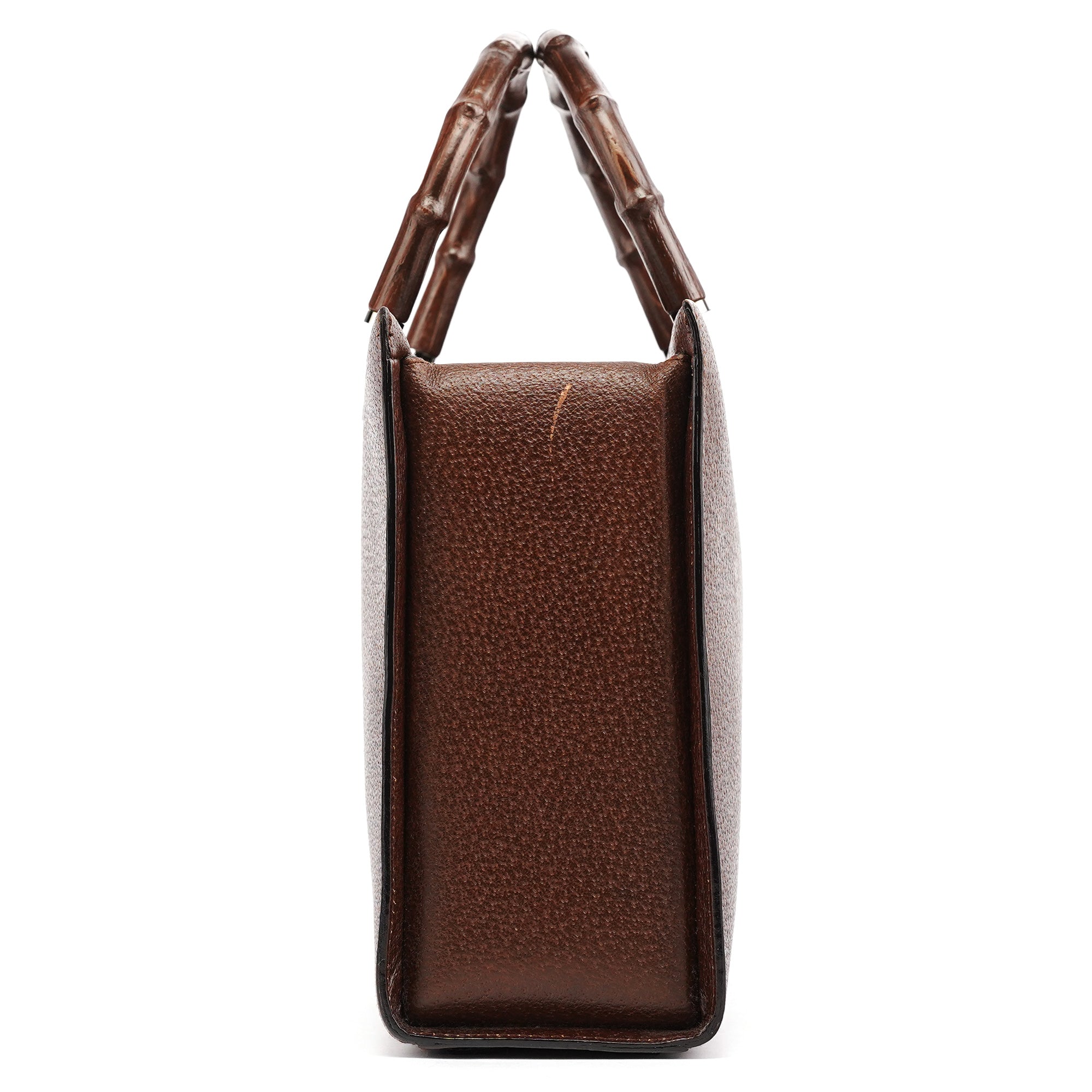002 1035 Brown Leather Bamboo 2-Way Tote Bag