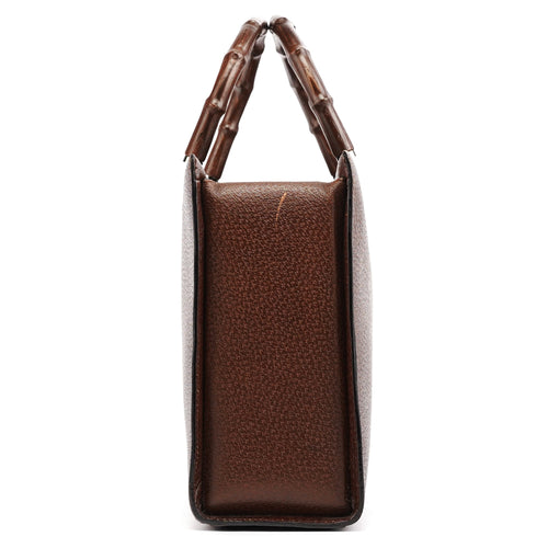 002 1035 Brown Leather Bamboo 2-Way Tote Bag