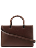 002 1035 Brown Leather Bamboo 2-Way Tote Bag