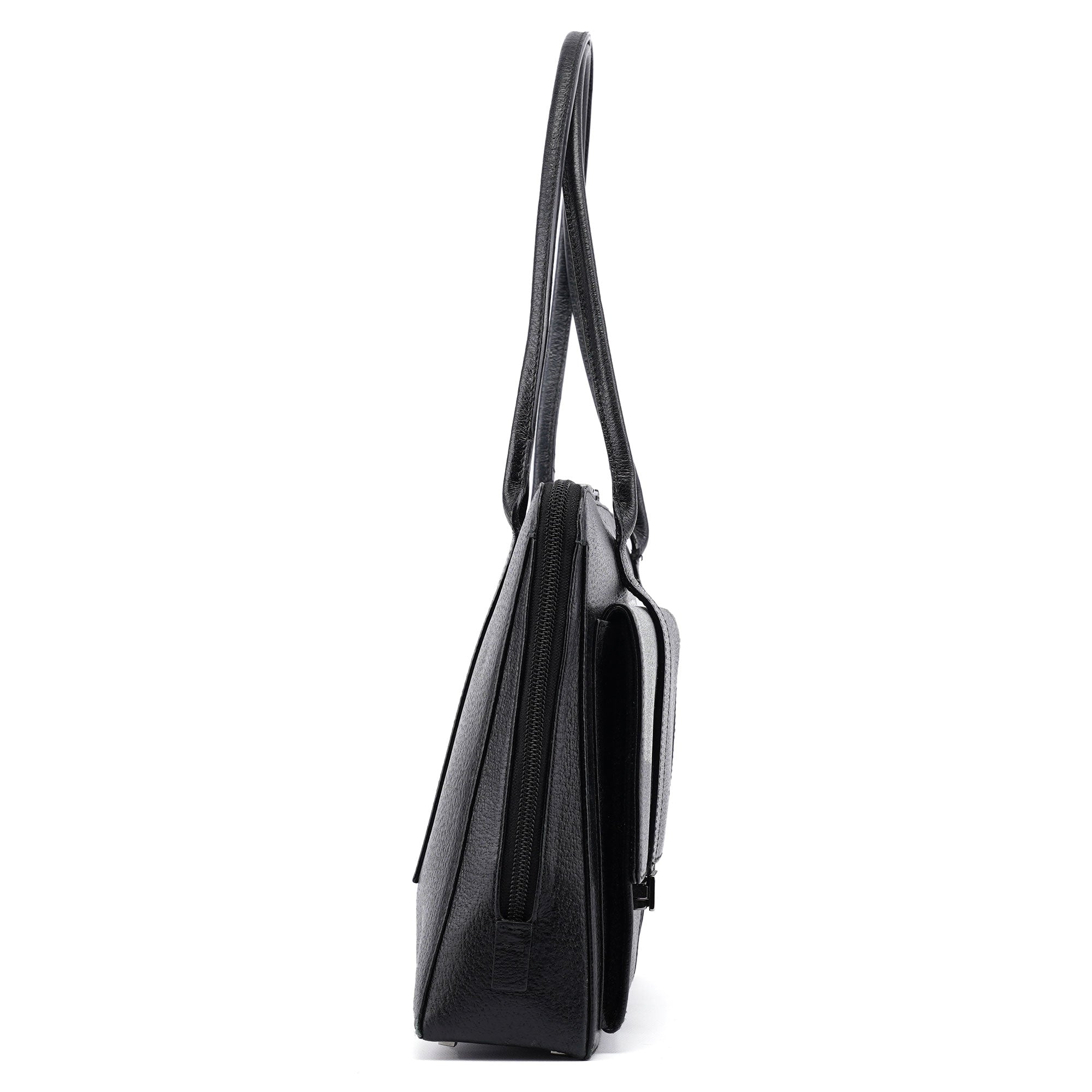 002 1045 Black Leather Dual Pocket Tote
