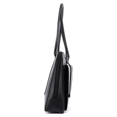002 1045 Black Leather Dual Pocket Tote