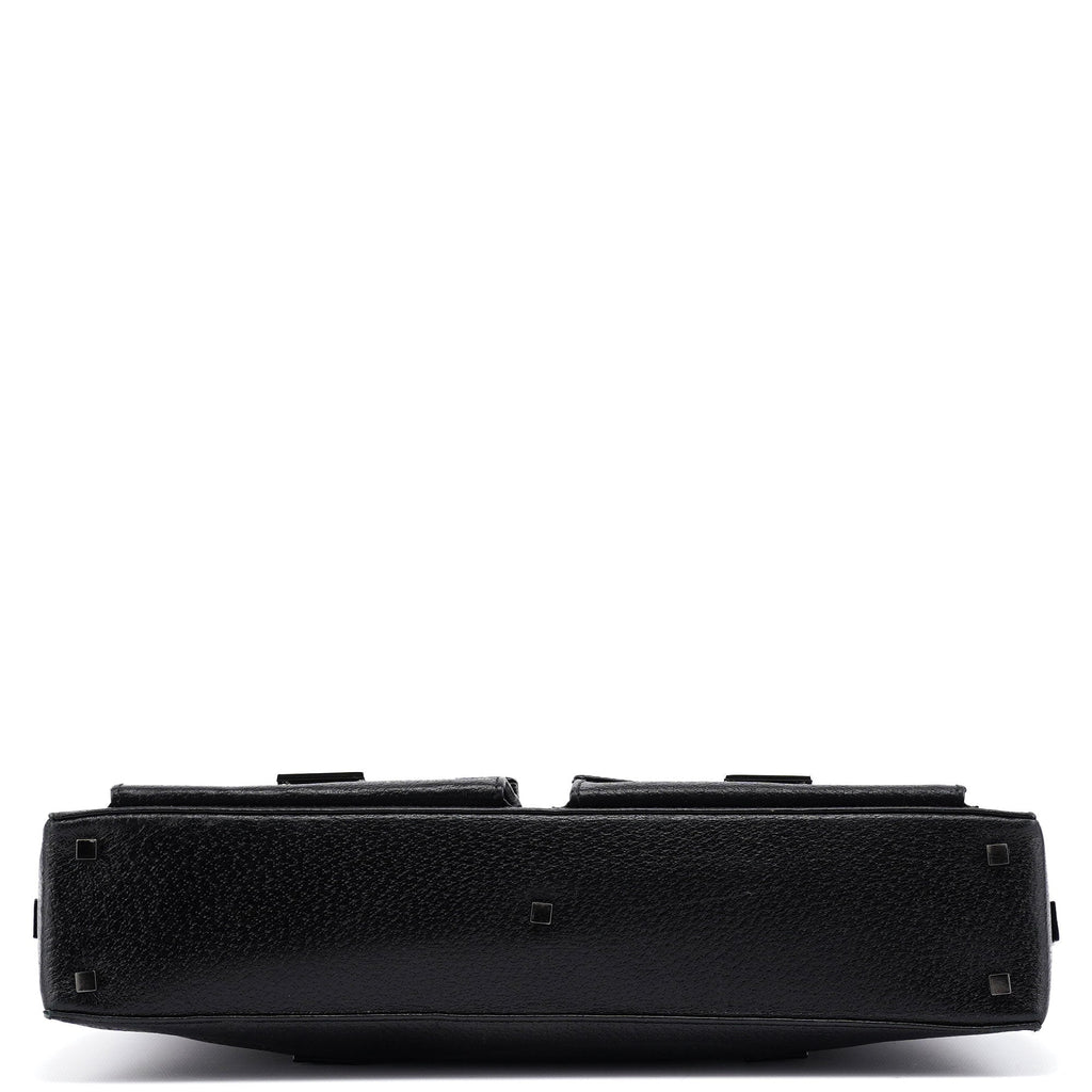 002 1045 Black Leather Dual Pocket Tote