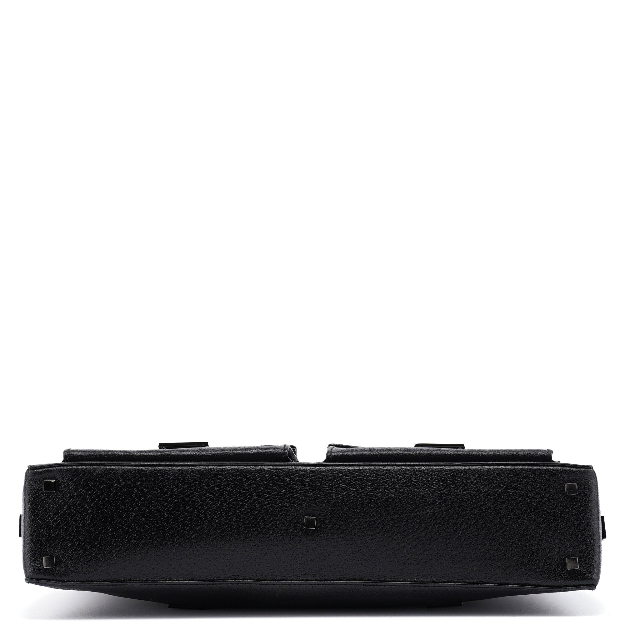 002 1045 Black Leather Dual Pocket Tote