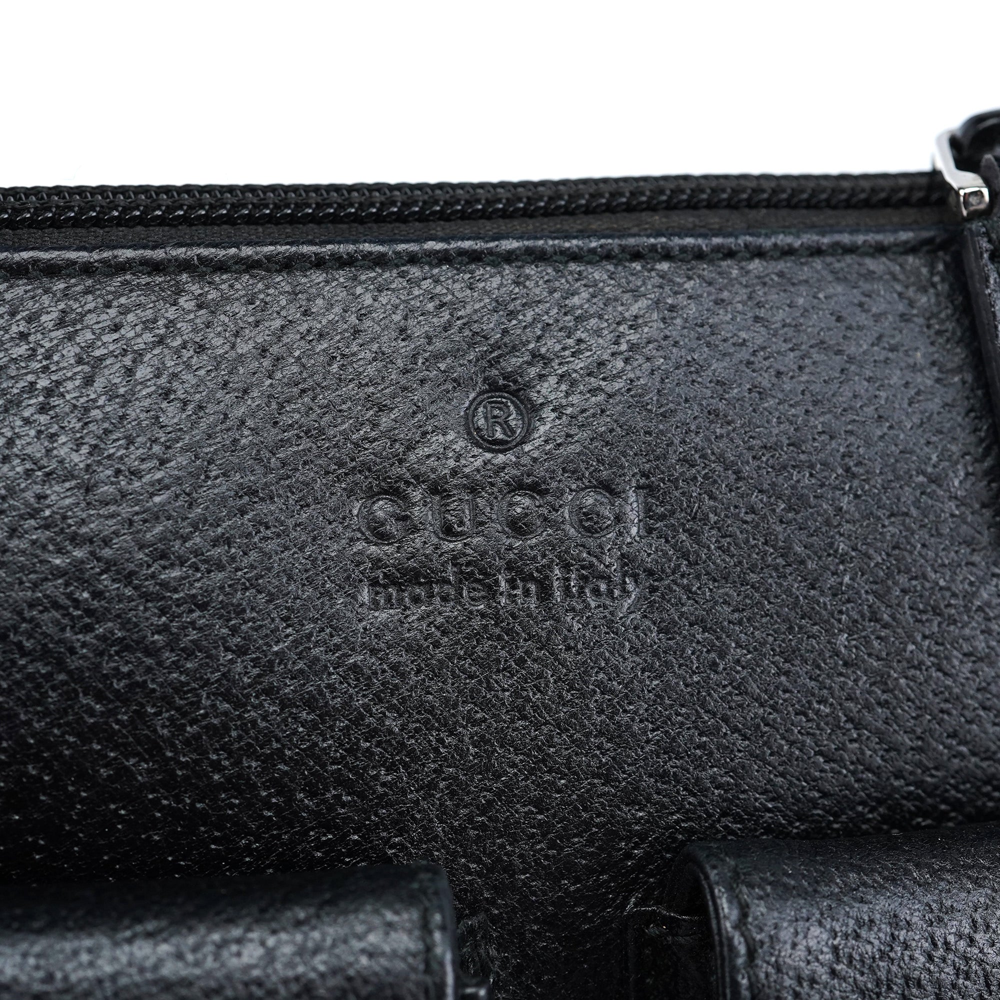 002 1045 Black Leather Dual Pocket Tote