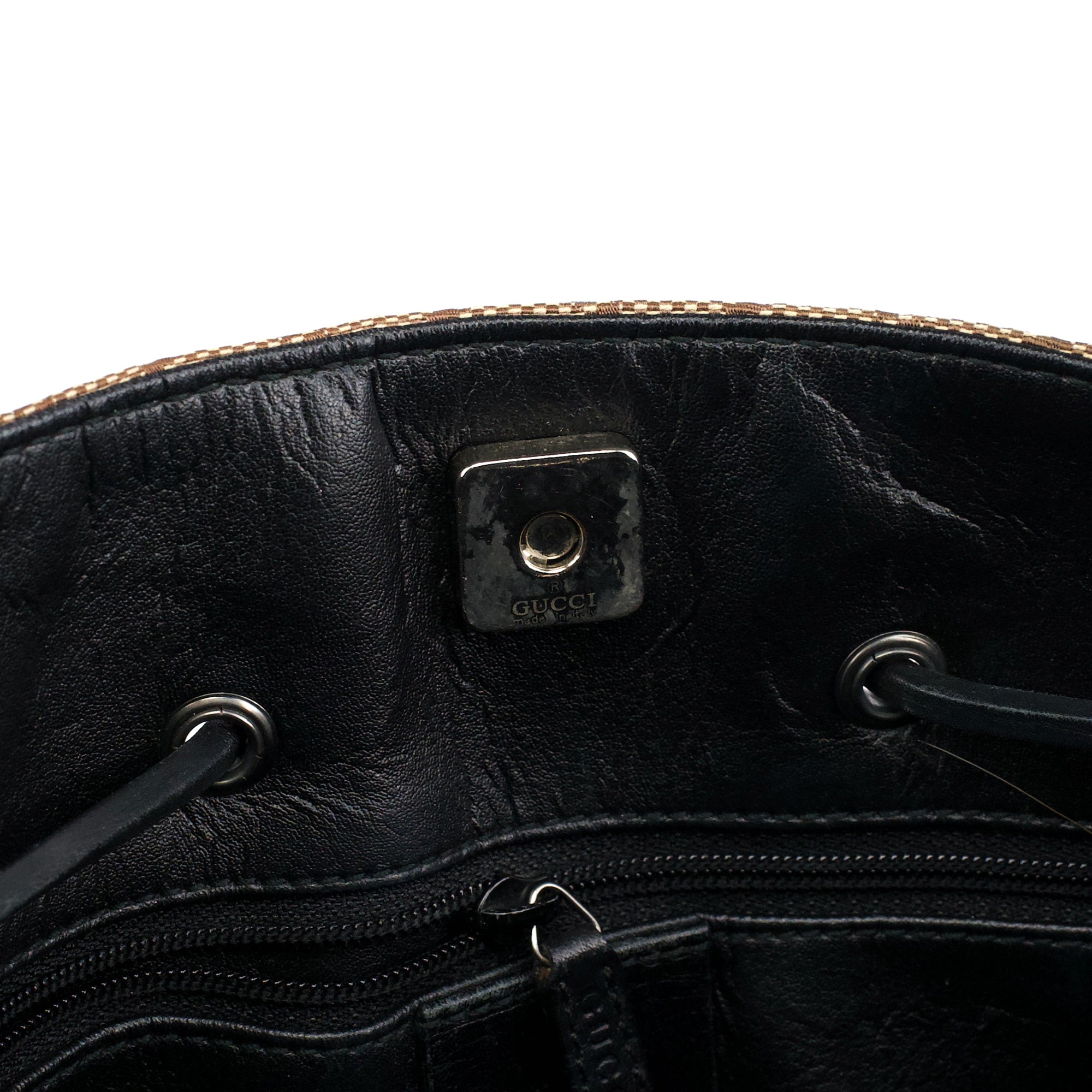 002 1053 Beige GG Leather Drawstring Tote Bag