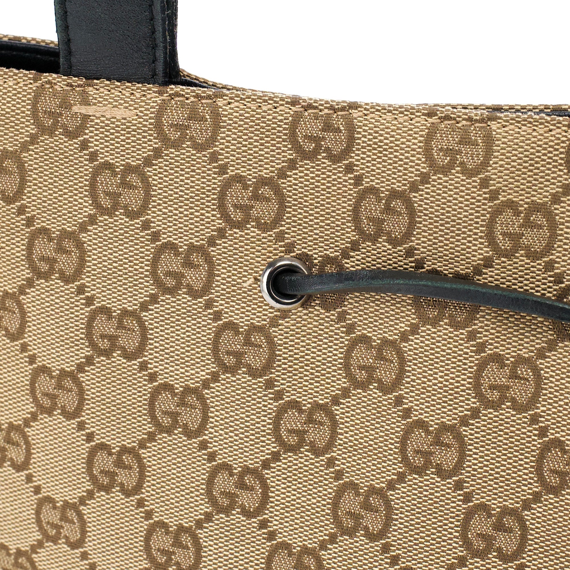 002 1053 Beige GG Leather Drawstring Tote Bag