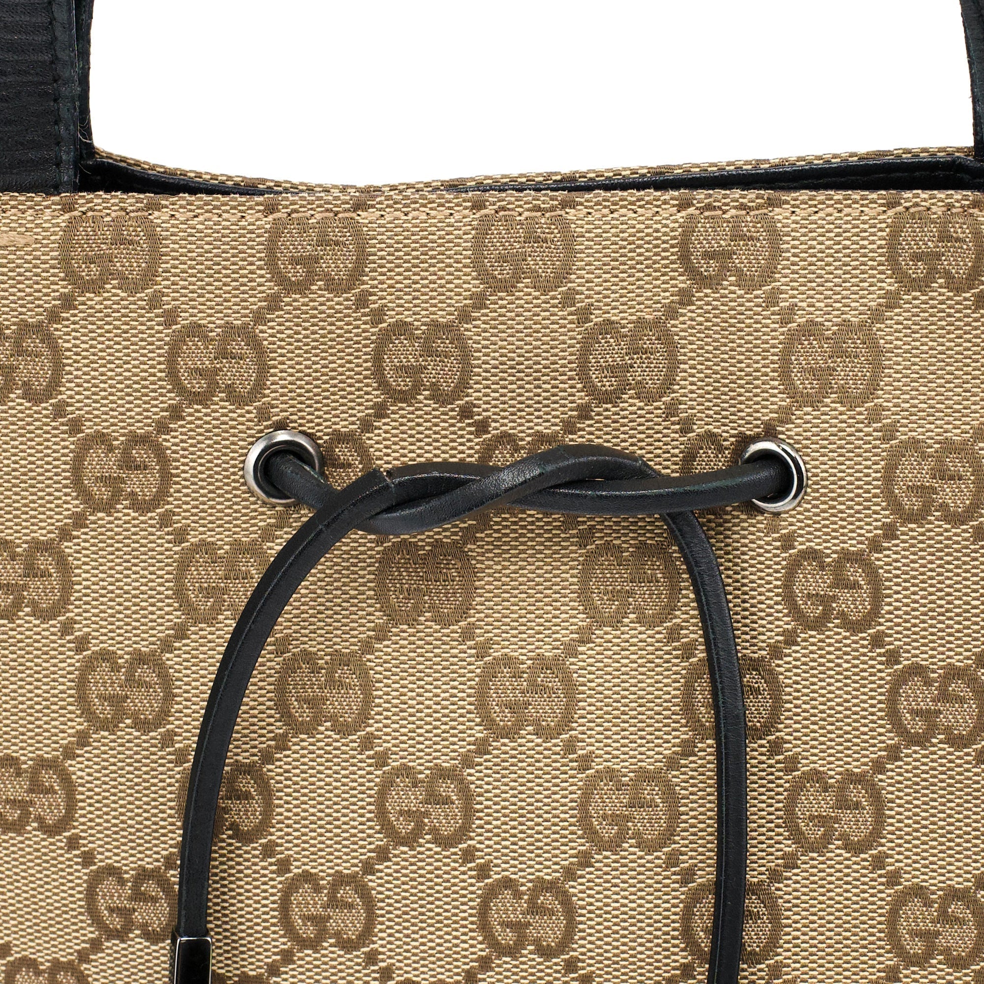 002 1053 Beige GG Leather Drawstring Tote Bag