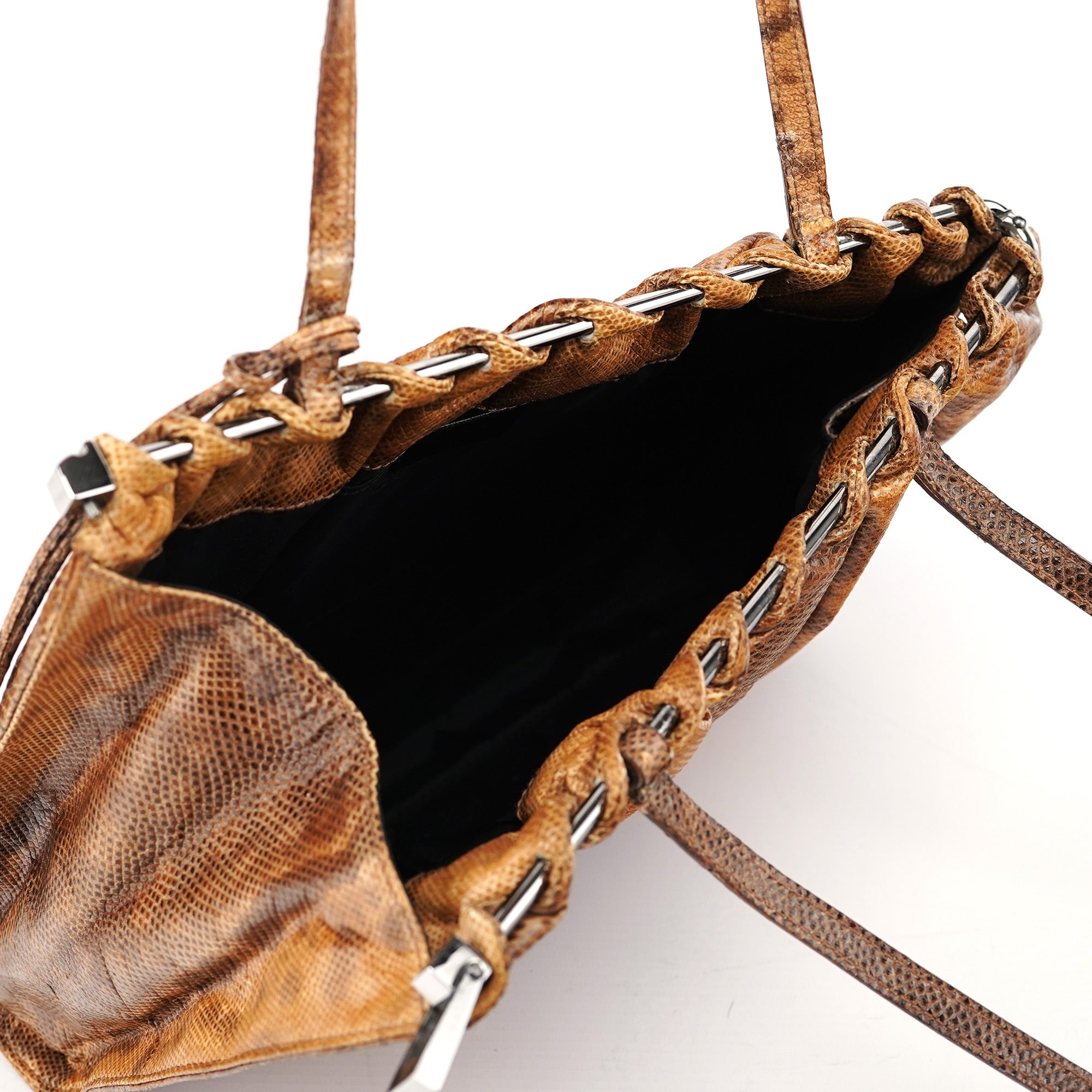 002 1054 Beige Lizard Embossed Clutch Tote Bag
