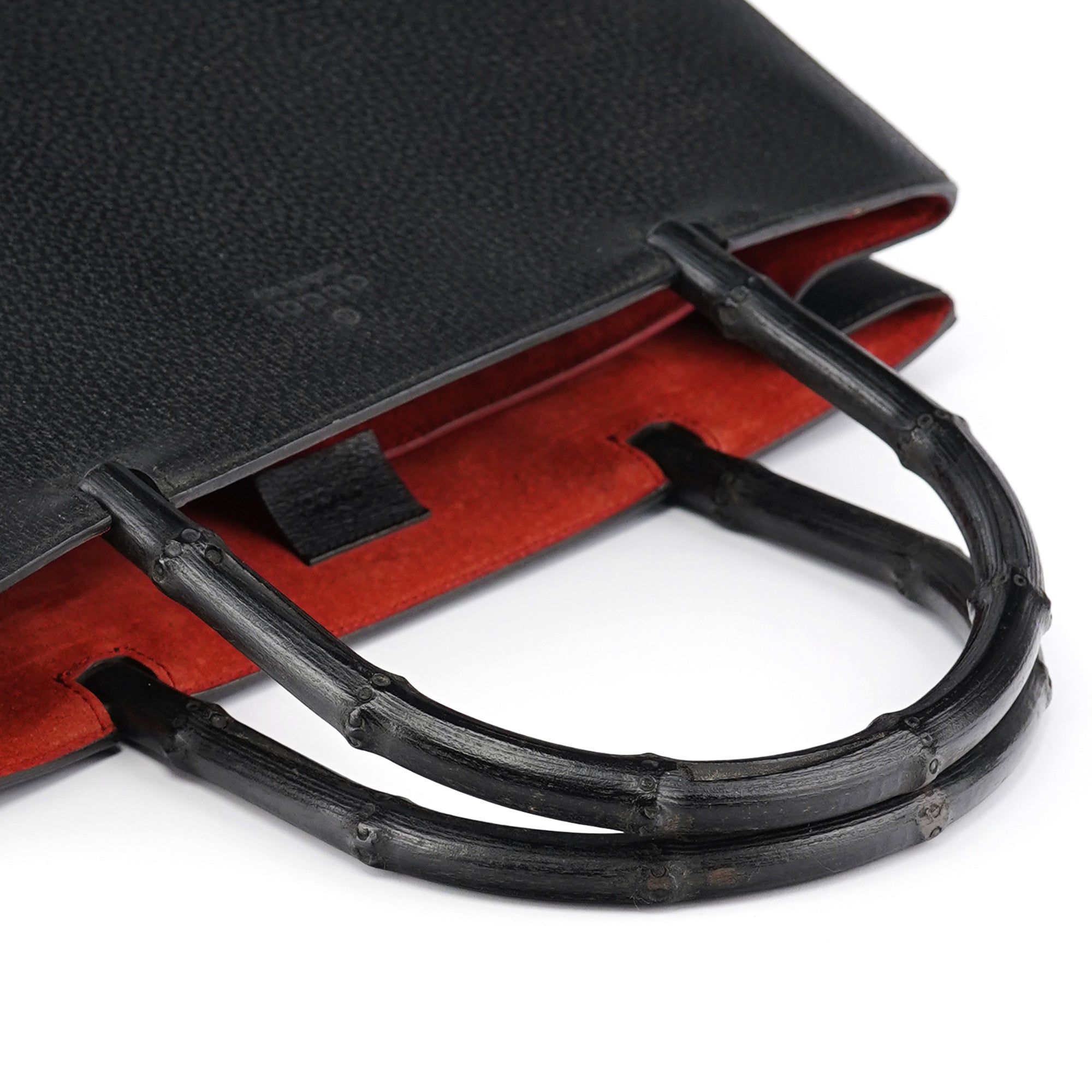 002 1059 Black Leather Bamboo Tote Bag