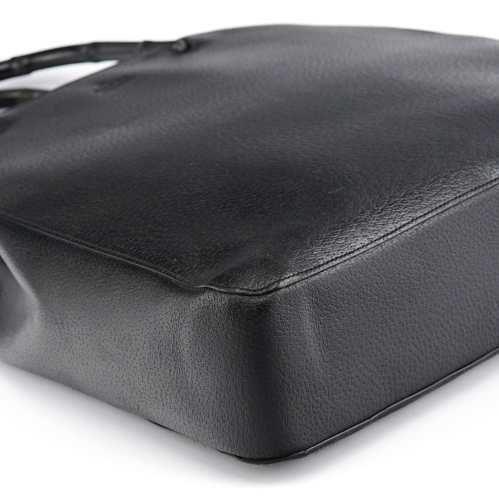 002 1059 Black Leather Bamboo Tote Bag