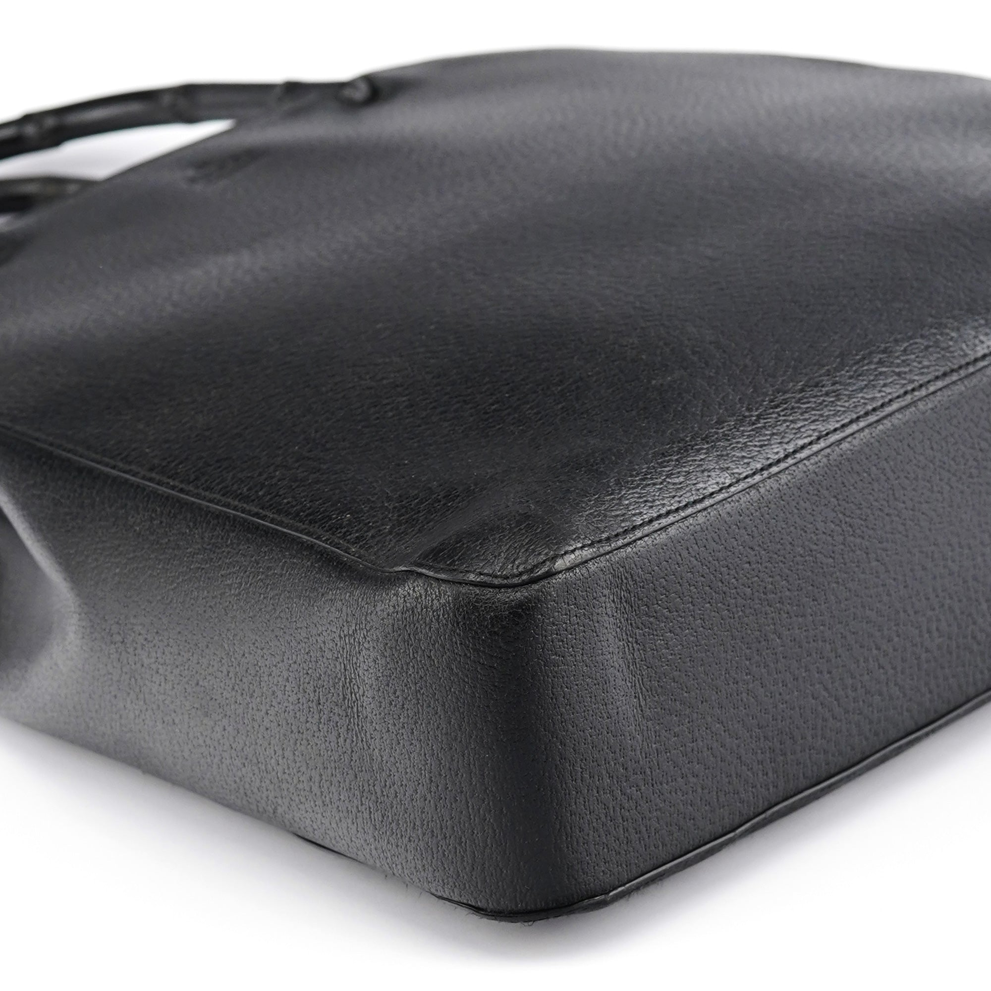 002 1059 Black Leather Bamboo Tote Bag