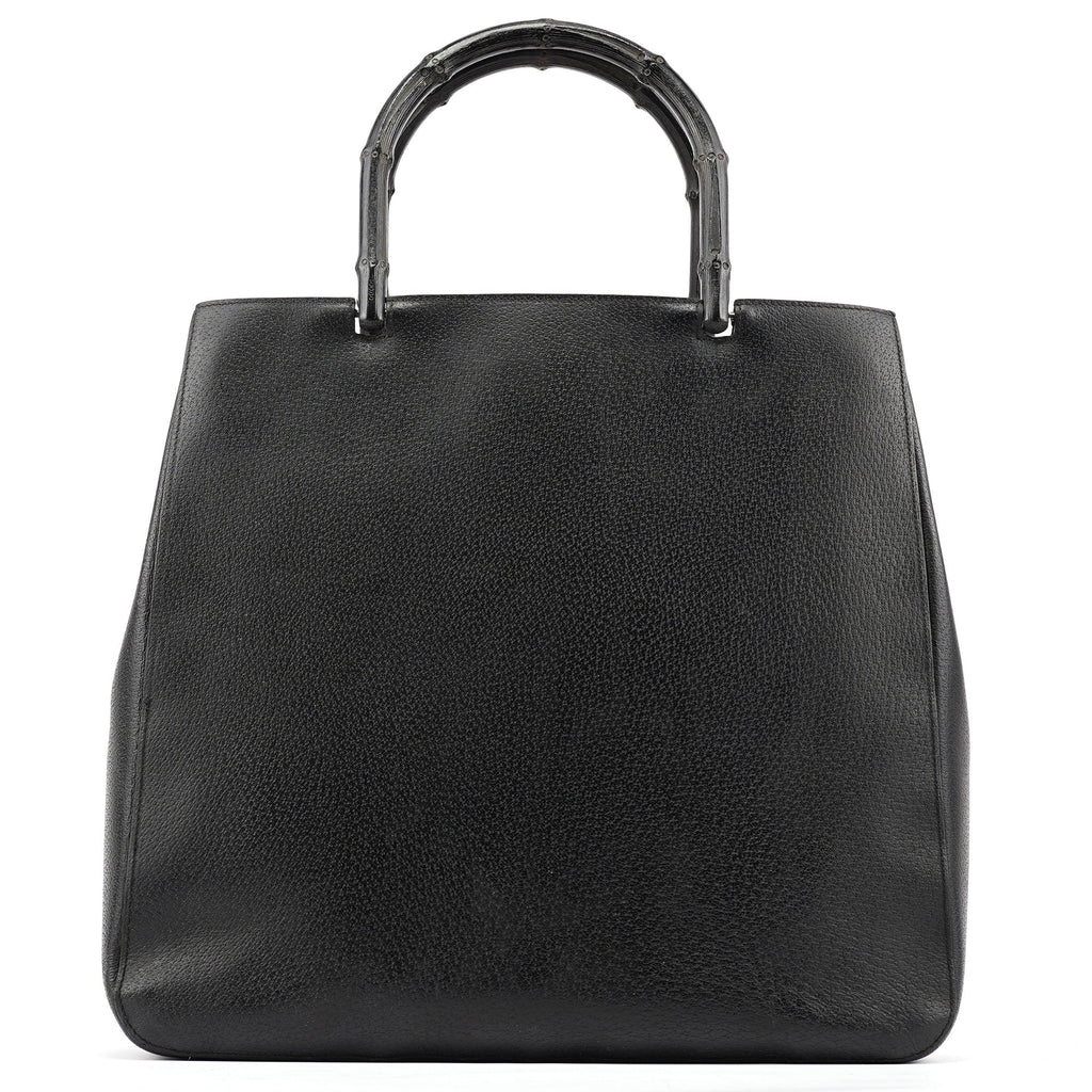 002 1059 Black Leather Bamboo Tote Bag
