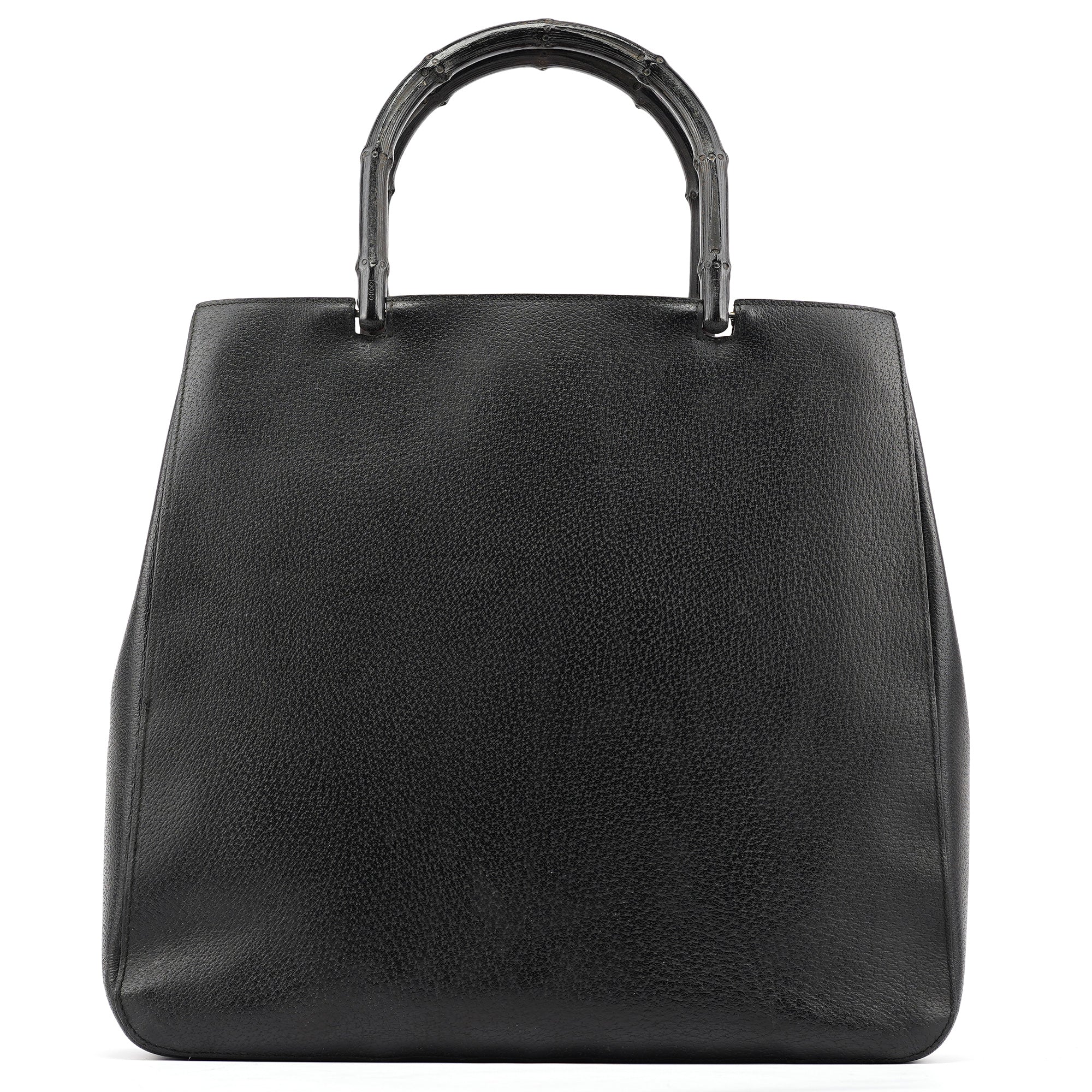002 1059 Black Leather Bamboo Tote Bag