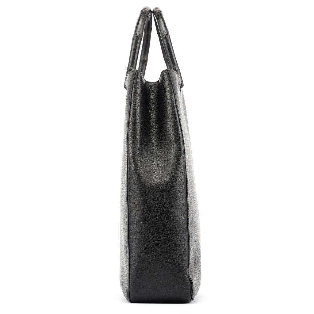 002 1059 Black Leather Bamboo Tote Bag