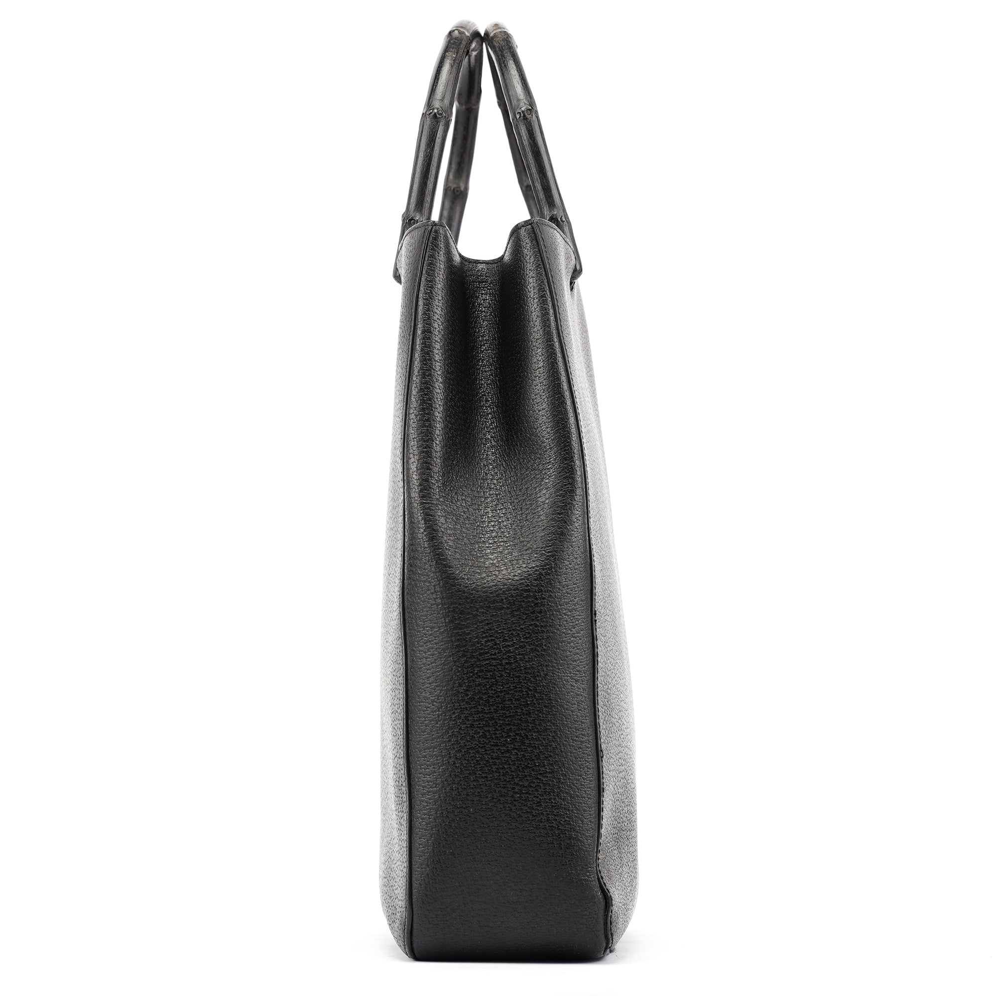 002 1059 Black Leather Bamboo Tote Bag