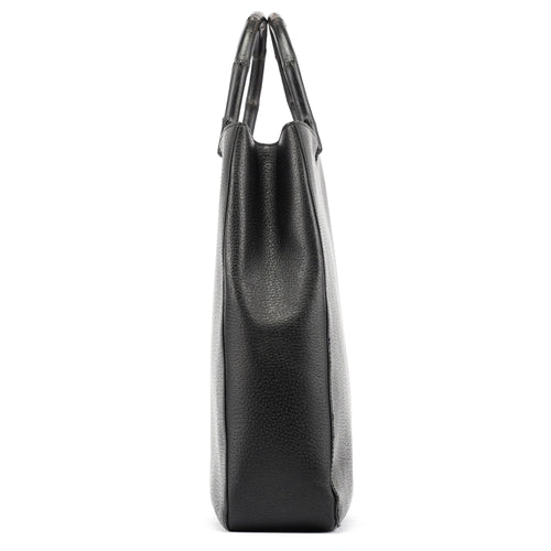 002 1059 Black Leather Bamboo Tote Bag