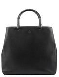 002 1059 Black Leather Bamboo Tote Bag