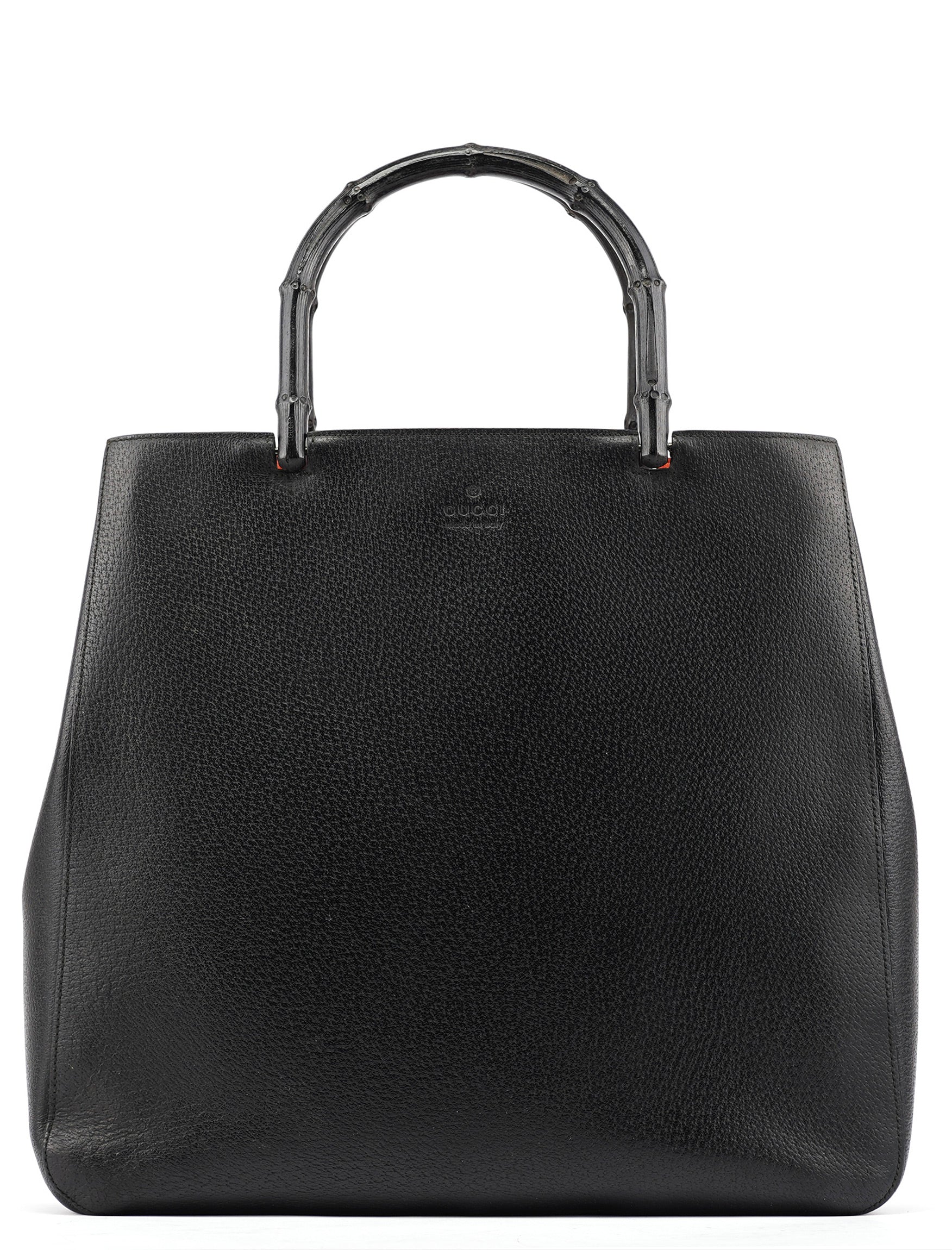 002 1059 Black Leather Bamboo Tote Bag