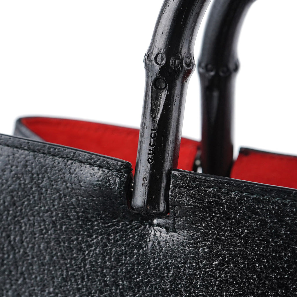 002 1060 Black Leather Bamboo Tote
