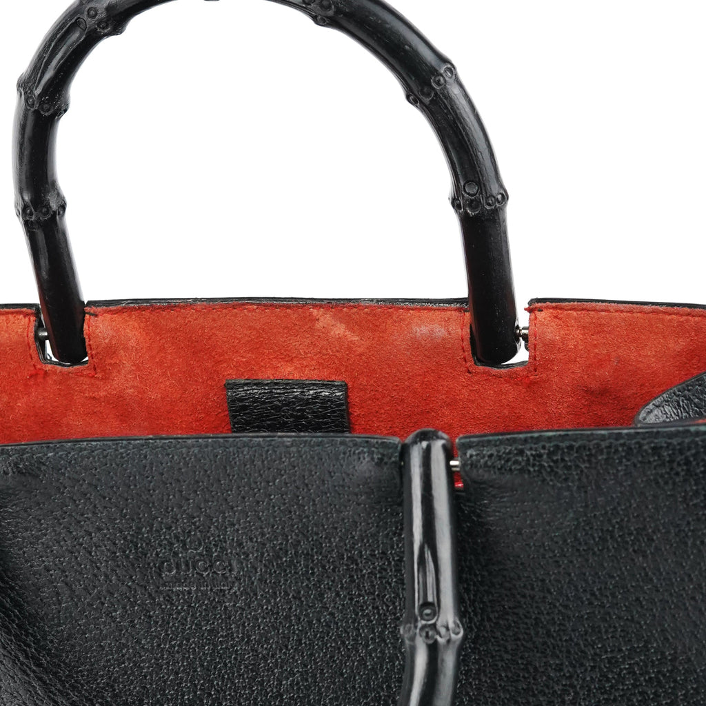 002 1060 Black Leather Bamboo Tote Bag