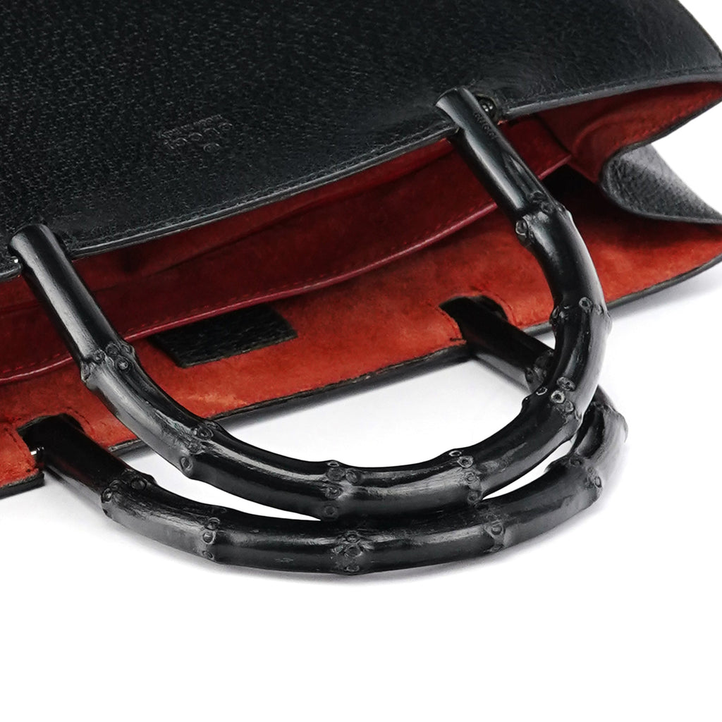 002 1060 Black Leather Bamboo Tote Bag