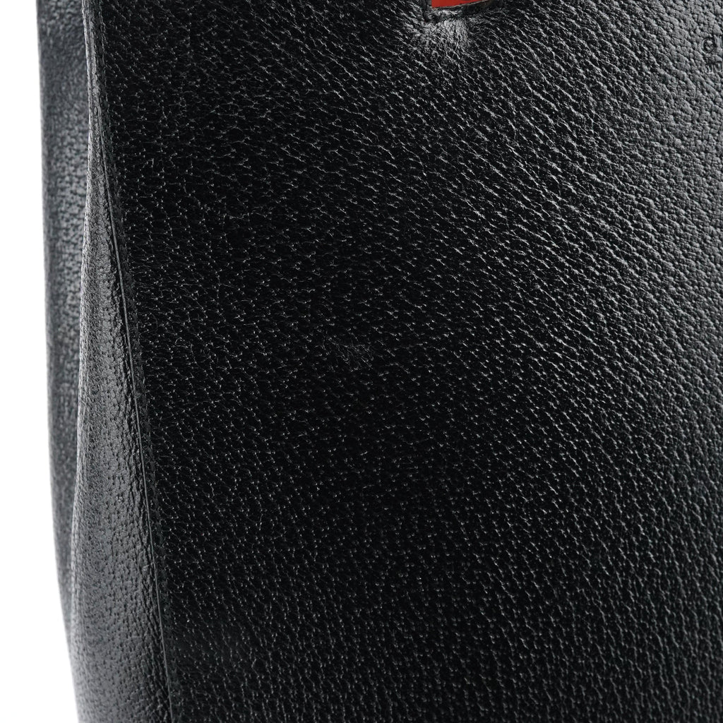 002 1060 Black Leather Bamboo Tote Bag