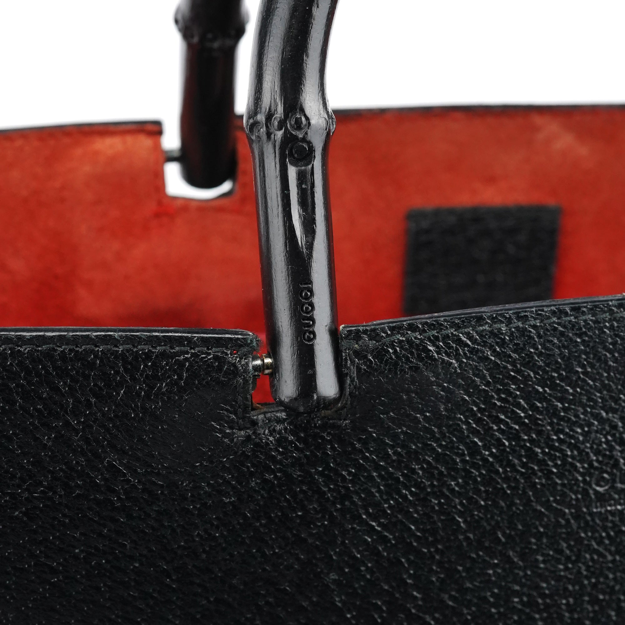 002 1060 Black Leather Bamboo Tote Bag