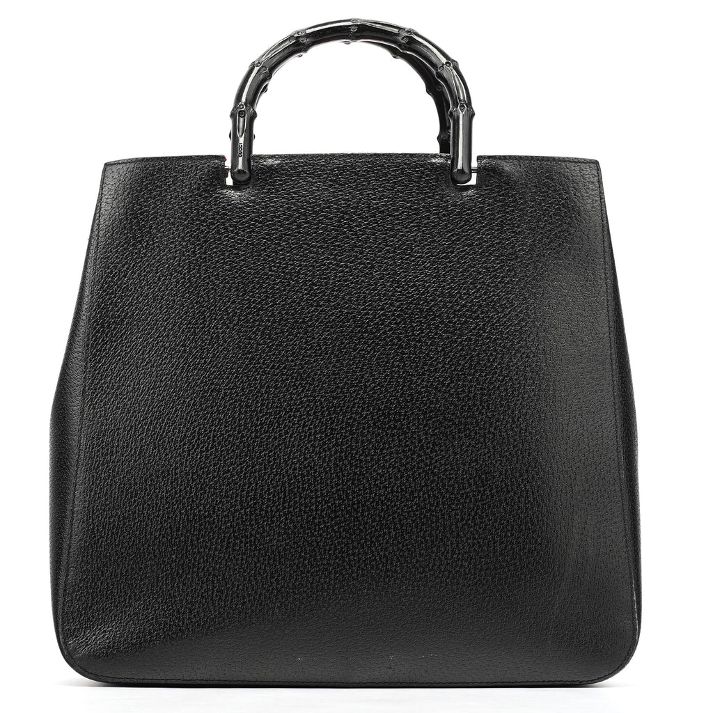 002 1060 Black Leather Bamboo Tote Bag