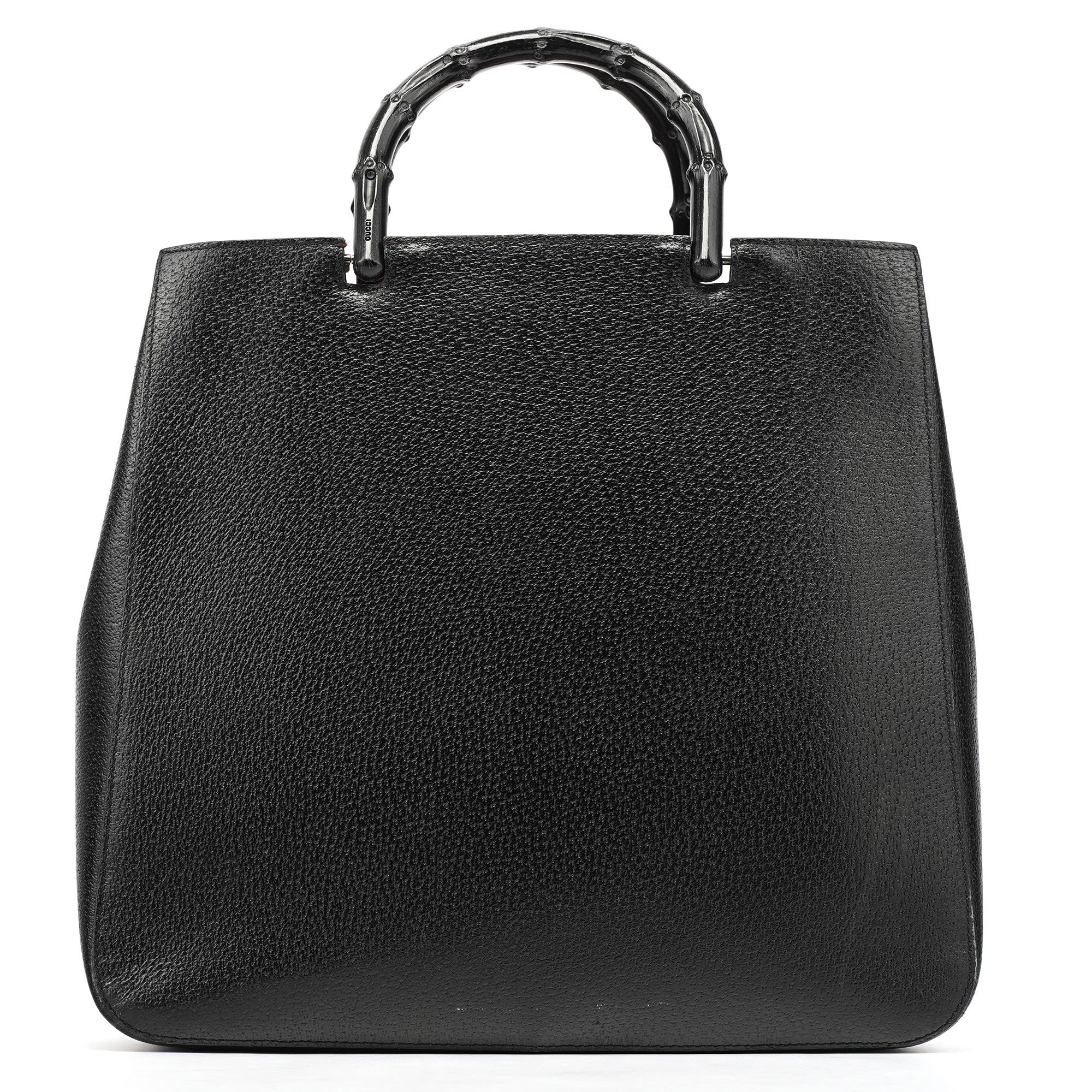 002 1060 Black Leather Bamboo Tote Bag