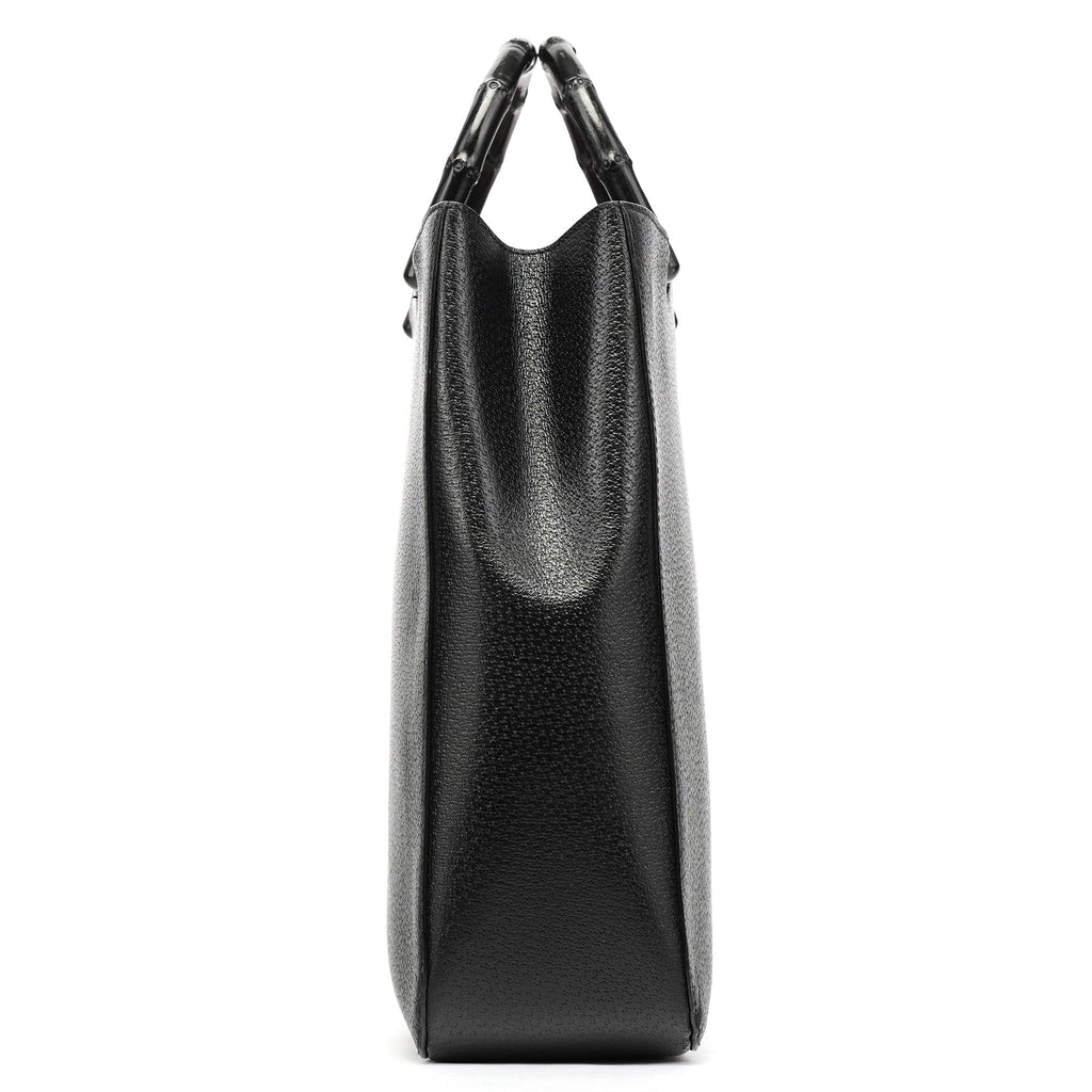 002 1060 Black Leather Bamboo Tote Bag