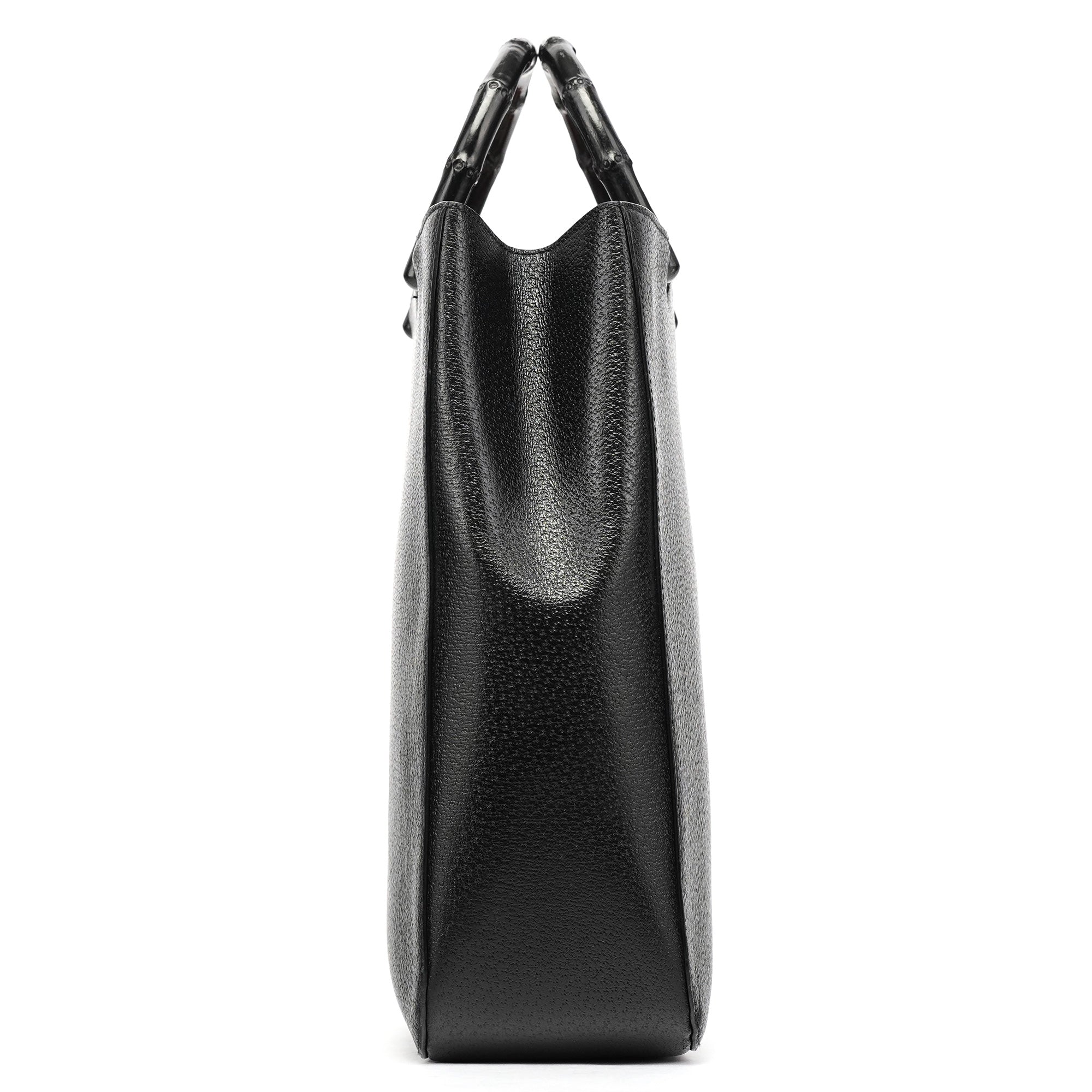 002 1060 Black Leather Bamboo Tote Bag