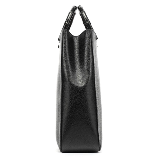 002 1060 Black Leather Bamboo Tote Bag