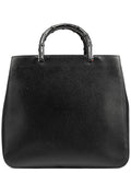 002 1060 Black Leather Bamboo Tote Bag